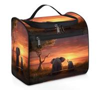 Mexpekil Hanging Travel Toiletry Bag with 11 Compartments, Elephant Mother and Child at Sunset Water-resistant Makeup Cosmetic Bag Travel Organizer for Accessories Shampoo Full-size Container Toiletri