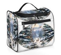 Mexpekil Hanging Travel Toiletry Bag with 11 Compartments, Enchanted Forest Water-Resistant Makeup Cosmetic Bag Travel Organizer for Accessories Shampoo Full-Size Container Toiletries