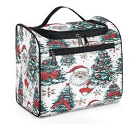 Mexpekil Hanging Travel Toiletry Bag with 11 Compartments, Festive Santa Wonderland Water-Resistant Makeup Cosmetic Bag Travel Organizer for Accessories Shampoo Full-Size Container Toiletries