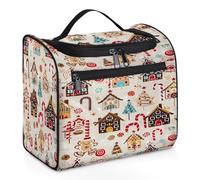 Mexpekil Hanging Travel Toiletry Bag with 11 Compartments, Gingerbread Village Cheer Water-Resistant Makeup Cosmetic Bag Travel Organizer for Accessories Shampoo Full-Size Container Toiletries