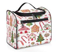 Mexpekil Hanging Travel Toiletry Bag with 11 Compartments, Gingerbread Village Delight Water-Resistant Makeup Cosmetic Bag Travel Organizer for Accessories Shampoo Full-Size Container Toiletries