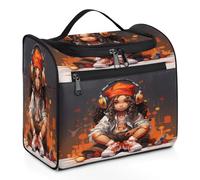 Mexpekil Hanging Travel Toiletry Bag with 11 Compartments, Girl Listening to Music with Headphones Water-resistant Makeup Cosmetic Bag Travel Organizer for Accessories Shampoo Full-size Container Toil