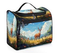 Mexpekil Hanging Travel Toiletry Bag with 11 Compartments, Moose Vintage Style Water-Resistant Makeup Cosmetic Bag Travel Organizer for Accessories Shampoo Full-Size Container Toiletries