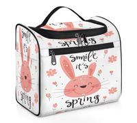 Mexpekil Hanging Travel Toiletry Bag with 11 Compartments, Pink Bunny Bonnie Spring Small Flowers Water-resistant Makeup Cosmetic Bag Travel Organizer for Accessories Shampoo Full-size Container Toile