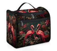 Mexpekil Hanging Travel Toiletry Bag with 11 Compartments, Pink Flamingo Lovers Rain Birds Animals Water-resistant Makeup Cosmetic Bag Travel Organizer for Accessories Shampoo Full-size Container Toil