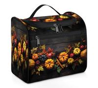 Mexpekil Hanging Travel Toiletry Bag with 11 Compartments, Pumpkin Corn Fruit Board Harvest Autumn Water-resistant Makeup Cosmetic Bag Travel Organizer for Accessories Shampoo Full-size Container Toil