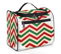 Mexpekil Hanging Travel Toiletry Bag with 11 Compartments, Red and Green Waves Water-Resistant Makeup Cosmetic Bag Travel Organizer for Accessories Shampoo Full-Size Container Toiletries