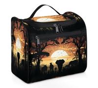 Mexpekil Hanging Travel Toiletry Bag with 11 Compartments, Safari Migrating Animals Elephant Deer Water-resistant Makeup Cosmetic Bag Travel Organizer for Accessories Shampoo Full-size Container Toile
