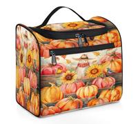 Mexpekil Hanging Travel Toiletry Bag with 11 Compartments, Scarecrow Sunflower Pumpkin Bird Autumn Water-resistant Makeup Cosmetic Bag Travel Organizer for Accessories Shampoo Full-size Container Toil
