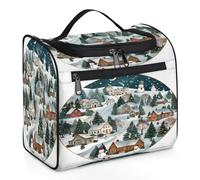 Mexpekil Hanging Travel Toiletry Bag with 11 Compartments, Snowy Village Water-Resistant Makeup Cosmetic Bag Travel Organizer for Accessories Shampoo Full-Size Container Toiletries