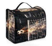 Mexpekil Hanging Travel Toiletry Bag with 11 Compartments, Soccer Ball Breaking a Net Water-Resistant Makeup Cosmetic Bag Travel Organizer for Accessories Shampoo Full-Size Container Toiletries