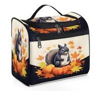 Mexpekil Hanging Travel Toiletry Bag with 11 Compartments, Squirrel Pumpkin Fall Maple Leaf Water-Resistant Makeup Cosmetic Bag Travel Organizer for Accessories Shampoo Full-Size Container Toiletries