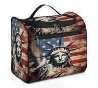 Mexpekil Hanging Travel Toiletry Bag with 11 Compartments, Statue of Liberty American Flag Patriotism Water-resistant Makeup Cosmetic Bag Travel Organizer for Accessories Shampoo Full-size Container T