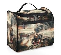 Mexpekil Hanging Travel Toiletry Bag with 11 Compartments, Steam Train Coming from a Distance Water-resistant Makeup Cosmetic Bag Travel Organizer for Accessories Shampoo Full-size Container Toiletrie