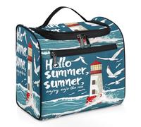 Mexpekil Hanging Travel Toiletry Bag with 11 Compartments, Summer Lighthouse Sea Seagull Water-Resistant Makeup Cosmetic Bag Travel Organizer for Accessories Shampoo Full-Size Container Toiletries