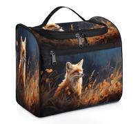 Mexpekil Hanging Travel Toiletry Bag with 11 Compartments, The Fox Dead Leaves Water-Resistant Makeup Cosmetic Bag Travel Organizer for Accessories Shampoo Full-Size Container Toiletries