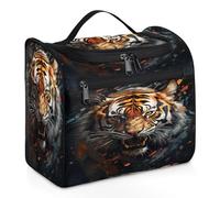 Mexpekil Hanging Travel Toiletry Bag with 11 Compartments, Tiger Walking from Far Away Realistic Animal Theme Water-resistant Makeup Cosmetic Bag Travel Organizer for Accessories Shampoo Full-size Con