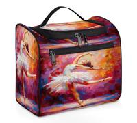 Mexpekil Hanging Travel Toiletry Bag with 11 Compartments, White Swan Skirt Ballerina Oil Painting Water-resistant Makeup Cosmetic Bag Travel Organizer for Accessories Shampoo Full-size Container Toil