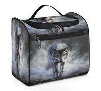 Mexpekil Hanging Travel Toiletry Bag with 11 Compartments, Wolf Walking from Far Away Realistic Water-resistant Makeup Cosmetic Bag Travel Organizer for Accessories Shampoo Full-size Container Toiletr