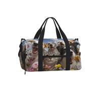 Mexpekil Happy Dogs and Cats Gym Bag with Shoe Compartment Waterproof Duffel Bag Large Overnight Weekend Bags Travel Holdall for Women Men Teens