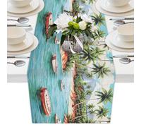 Mexpekil Hawaii Tropical Seaside Table Runner 33x228 cm, Decortaive Polyester Table Runners for Dining Tables Wedding Holiday Party