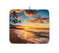 Mexpekil Hawaiian Beach Sunset Tropical Coconut Tree Dish Drying Mat 16x18 in, Absorbent Kitchen Counter Mats Dish Drainer Pad, Quick Dry Coffee Bar Mat