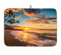 Mexpekil Hawaiian Beach Sunset Tropical Coconut Tree Dish Drying Mat 18x24 in, Absorbent Kitchen Counter Mats Dish Drainer Pad, Quick Dry Coffee Bar Mat