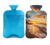 Mexpekil Hawaiian Beach Sunset Tropical Coconut Tree Hot Water Bottle with Cover, 2L PVC Hot Water Bag for Pain Relief, Feet, Back, Warmth