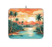 Mexpekil Hawaiian Tropical Coconut Seaside Dish Drying Mat 16x18 in, Absorbent Kitchen Counter Mats Dish Drainer Pad, Quick Dry Coffee Bar Mat