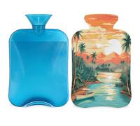 Mexpekil Hawaiian Tropical Coconut Seaside Hot Water Bottle with Cover, 2L PVC Hot Water Bag for Pain Relief, Feet, Back, Warmth