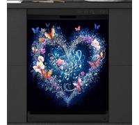 Mexpekil Heart Colorful Flower Butterfly Dishwasher Magnet Cover 21x26Inch Decorative Dish Washer Sticker for Front Door Waterproof Kitchen Appliance Panel Magnetic Decal