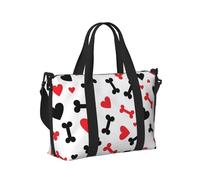 Mexpekil Hearts Dog Bones Travel Duffel Bag Waterproof Sports Gym Bag Large Weekend Overnight Bags for Women Men Foldable Carry On Luggage Tote Bag for Flight