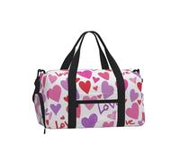 Mexpekil Hearts Love Pink Purple Gym Bag with Shoe Compartment Waterproof Duffel Bag Large Overnight Weekend Bags Travel Holdall for Women Men Teens