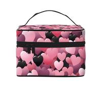 Mexpekil Hearts Pink Black Makeup Bag Travel Cosmetic Bags Large Capacity Make Up Organiser Storage Bag Portable Toiletry Bags for Women Girls