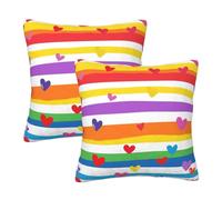 Mexpekil Hearts Rainbow Stripes Cushion Covers 50cm X 50cm 2 Pack Invisible Zipper Square Pillow Cases Decorative Pillow Covers Protectors for Sofa Bed Home Decor