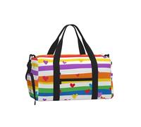 Mexpekil Hearts Rainbow Stripes Gym Bag with Shoe Compartment Waterproof Duffel Bag Large Overnight Weekend Bags Travel Holdall for Women Men Teens