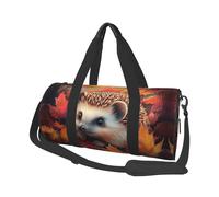 Mexpekil Hedgehog Autumn Leaves Foldable Gym Bag Carry On Travel Duffle Bags Waterproof Woman Men Hand Luggage Bag Large Weekend Overnight Bags for Sports Dance with Removable Strap
