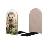 Mexpekil Hedgehog Flower Plant Wooden Bookends for Shelves Heavy Duty Book Holder Organizer Non-Slip Book Stopper for Desk Office Library for Readers 1 Pair