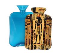 Mexpekil Hieroglyphs Egyptian Pattern Hot Water Bottle with Cover, 2L PVC Hot Water Bag for Pain Relief, Feet, Back, Warmth