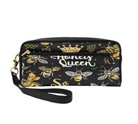 Mexpekil Hohey Bee Embroidery Pencil Case Vintage Bee Travel Makeup Pouch Pen Bag Holder Purse Leather Cosmetic Makeup Brush Bag Stationery Box for Kids Girls Boy School Office Supplies