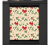 Mexpekil Holly Leaves Red Bows Dishwasher Magnet Cover 23x26Inch Decorative Dish Washer Sticker for Front Door Waterproof Kitchen Appliance Panel Magnetic Decal