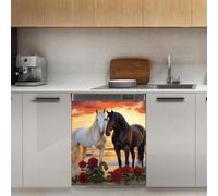 Mexpekil Horse Beach Rose Dishwasher Magnet Cover 21x26Inch Decorative Dish Washer Sticker for Front Door Waterproof Kitchen Appliance Panel Magnetic Decal