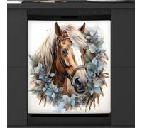 Mexpekil Horse Floral Dishwasher Magnet Cover 21x26Inch Decorative Dish Washer Sticker for Front Door Waterproof Kitchen Appliance Panel Magnetic Decal