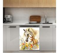 Mexpekil Horse Flowers Dishwasher Magnet Cover 21x26Inch Decorative Dish Washer Sticker for Front Door Waterproof Kitchen Appliance Panel Magnetic Decal