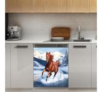 Mexpekil Horse Lake Snow Mountain Dishwasher Magnet Cover 21x26Inch Decorative Dish Washer Sticker for Front Door Waterproof Kitchen Appliance Panel Magnetic Decal