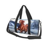 Mexpekil Horse Lake Snow Mountain Foldable Gym Bag Carry On Travel Duffle Bags Waterproof Woman Men Hand Luggage Bag Large Weekend Overnight Bags for Sports Dance with Removable Strap