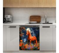 Mexpekil Horse Orange Moon Dishwasher Magnet Cover 21x26Inch Decorative Dish Washer Sticker for Front Door Waterproof Kitchen Appliance Panel Magnetic Decal