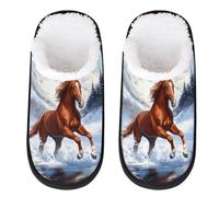 Mexpekil Horse Snowy Mountain Lake Fluffy Slippers for Women Men L