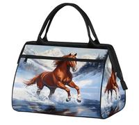 Mexpekil Horse Snowy Mountain Lake Travel Duffel Bag Waterproof Gym Bag Carry On Weekend Overnight Bags Large Hand Luggage Tote Bags for Women Men Kids