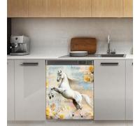 Mexpekil Horse Yellow Rose Music Dishwasher Magnet Cover 21x26Inch Decorative Dish Washer Sticker for Front Door Waterproof Kitchen Appliance Panel Magnetic Decal